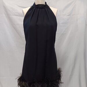 Vintage Style Black Cocktail Dress Feather Bottom Dress {ch}